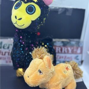 Sparkly Black Unicorn and Cute Tan Horse Plush Toys